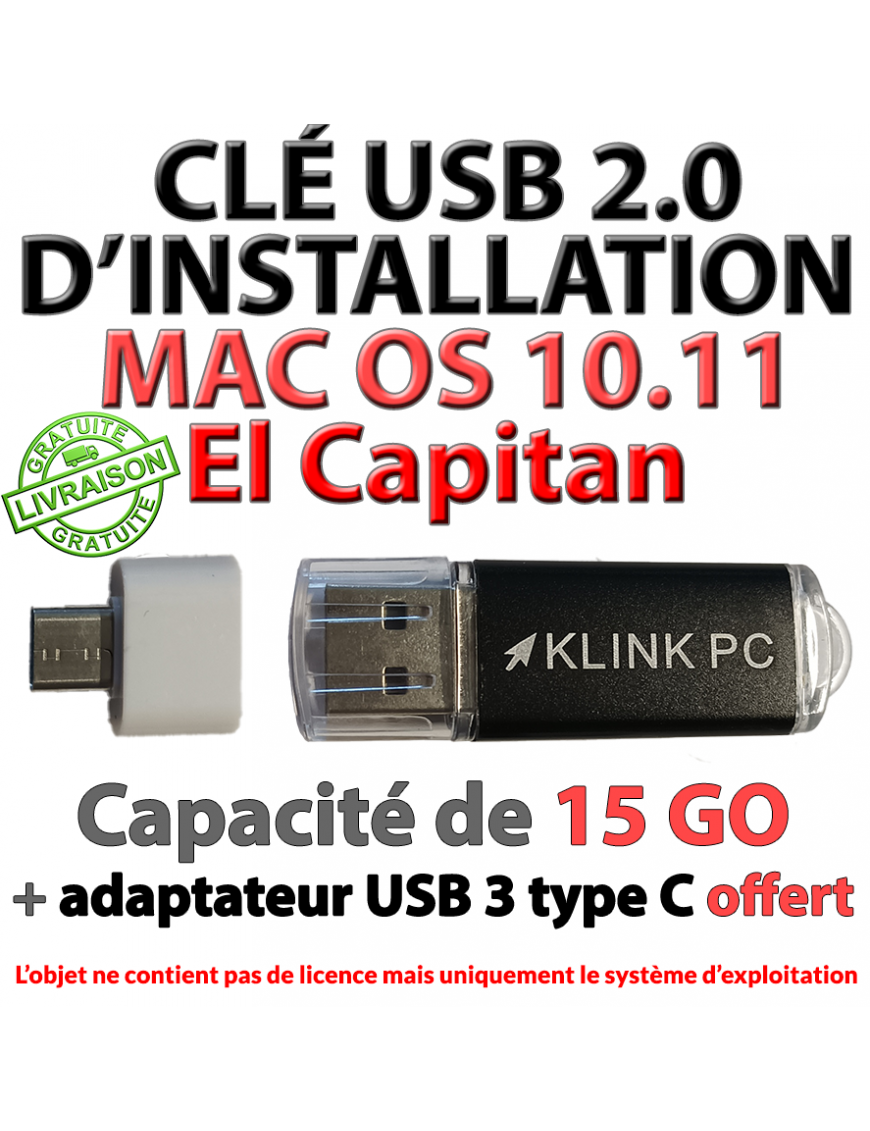 Clé USB d'installation Mac OS 10.11 El Capitan (Klink PC)